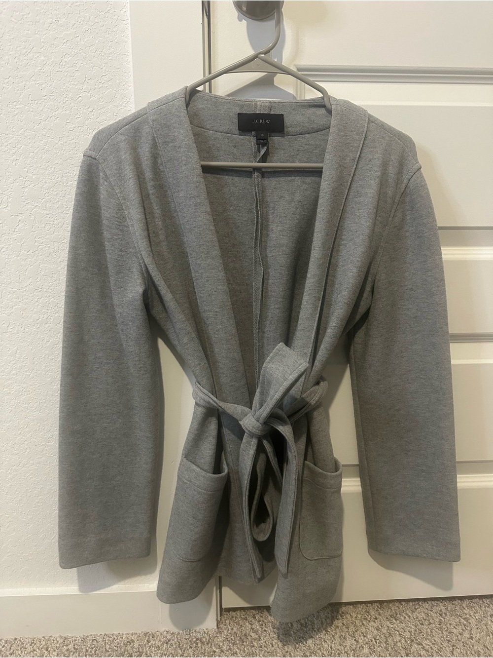 J. Crew Light Gray Knit Cardigan with Tie Waist